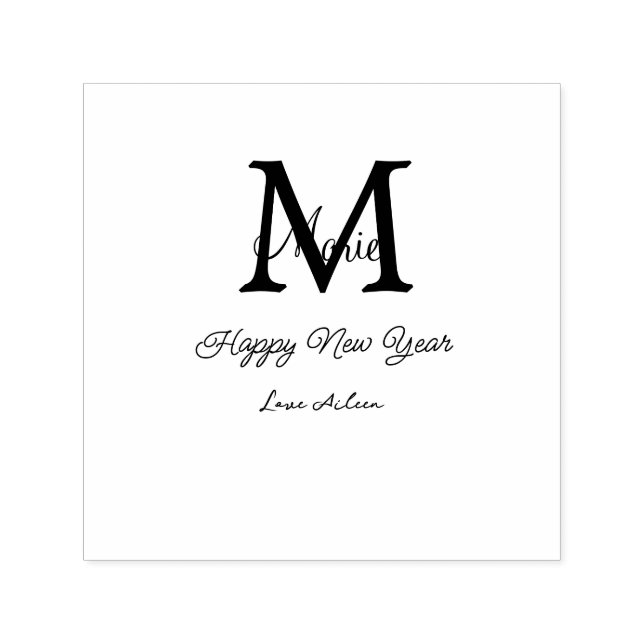Sello Automático simple minimal happy new year monogram gray name  (Diseño)