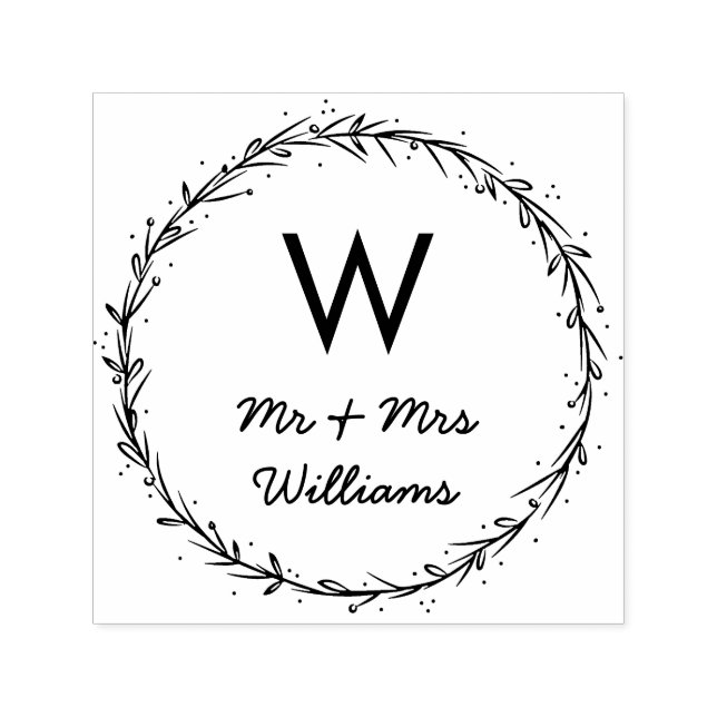 Sello Automático Simple Wreath - Sr. y Sra. Monogram (Diseño)