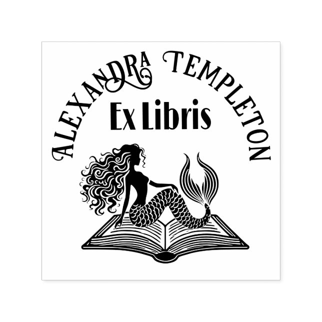 Sello Automático Sirena en libro abierto con nombre Ex Libris (Diseño)