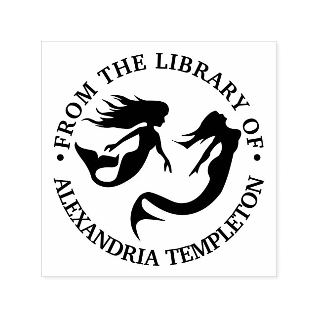 Sello Automático Sirenas Nadando Silueta Nombre del Libro de la Bib (Diseño)