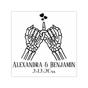 Sello Automático Skeleton Hands Pinky Swear, Hearts Couple Boda