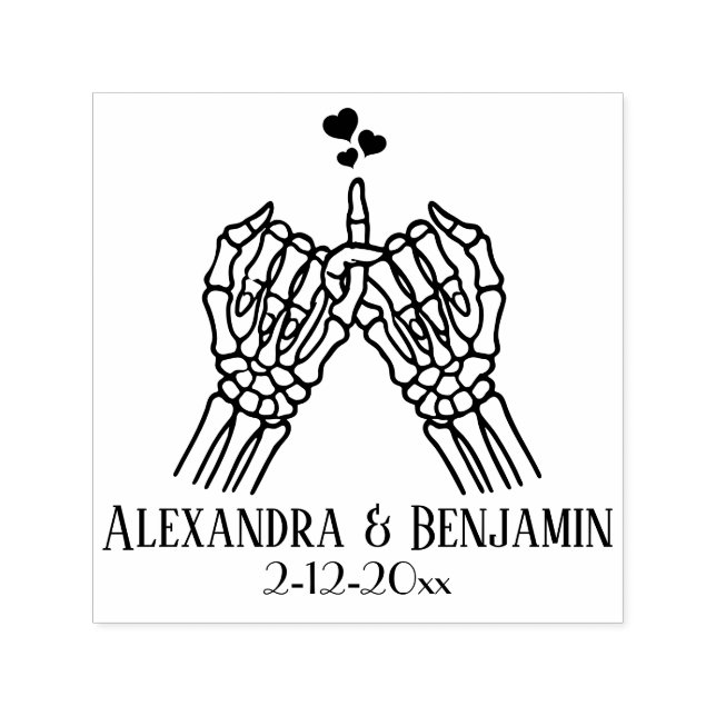 Sello Automático Skeleton Hands Pinky Swear, Hearts Couple Boda (Diseño)