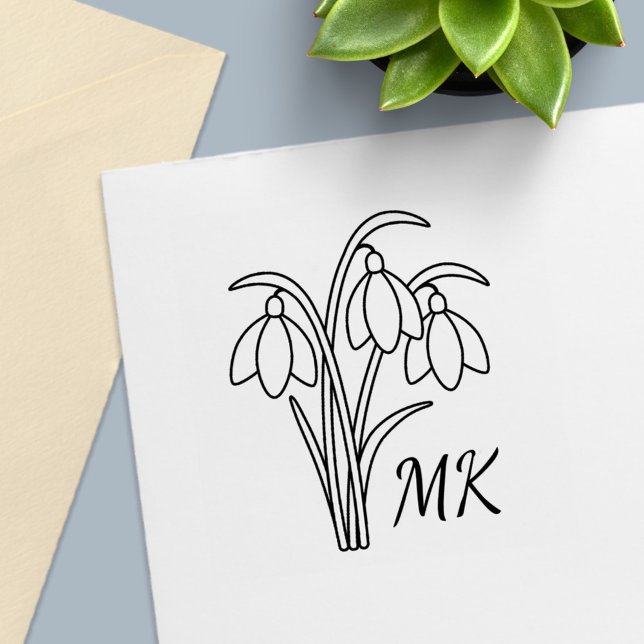Sello Automático Snowdrops Spring Flowers Monogram Initials (Subido por el creador)