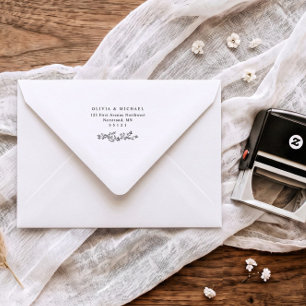 Sello Automático Sobre de Boda Floral Vintage con Dirección de Reto