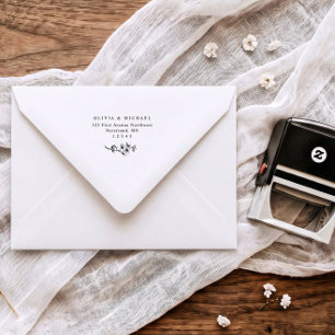 Sello Automático Sobre de Boda Floral Vintage con Dirección de Reto