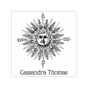 Sello Automático Sol vintage cara antropomórfico Botánico #4 Nombre