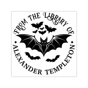 Sello Automático Spooky Flying Bats Library Book Name