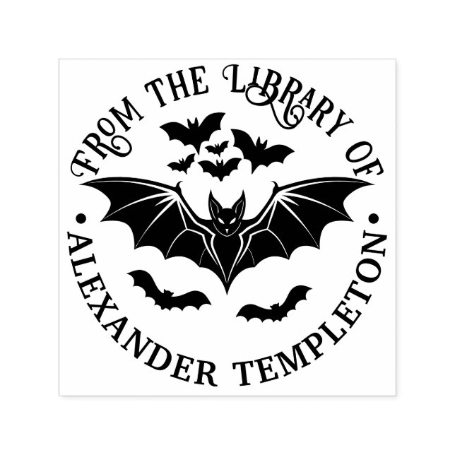 Sello Automático Spooky Flying Bats Library Book Name (Diseño)