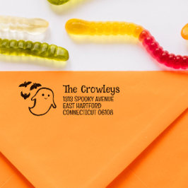 Sello Automático Spooky Ghost & Bats Halloween Return Address