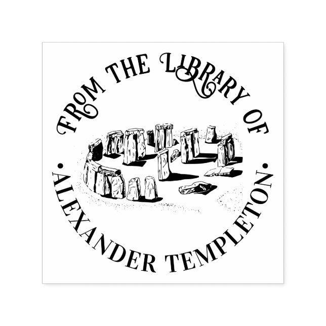 Sello Automático Stonehenge “De la biblioteca de” Nombre del libro  (Diseño)