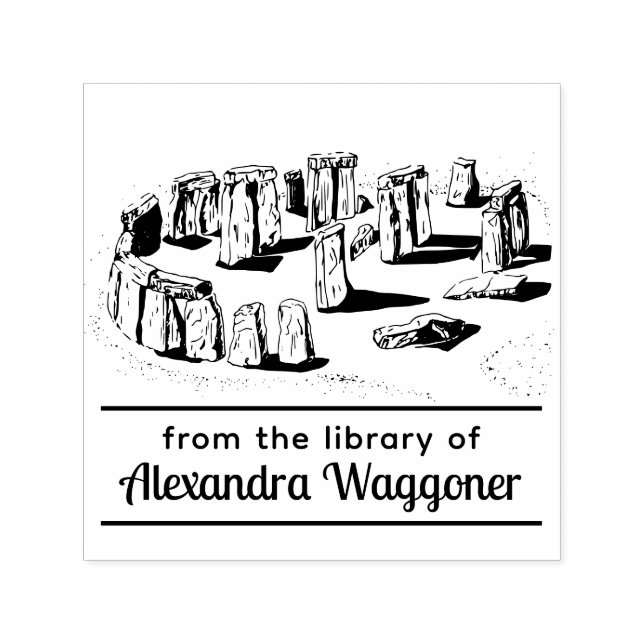 Sello Automático Stonehenge “De la biblioteca de” Nombre del libro  (Diseño)