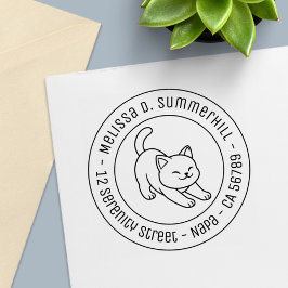 Sello Automático Stretching White Cat Round Address