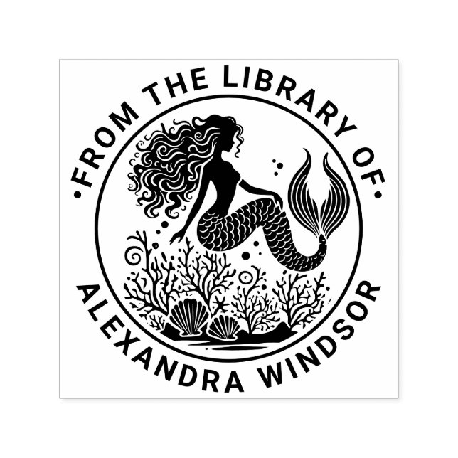 Sello Automático Sultry Mermaid Seasheles Coral Library Nombre del  (Diseño)