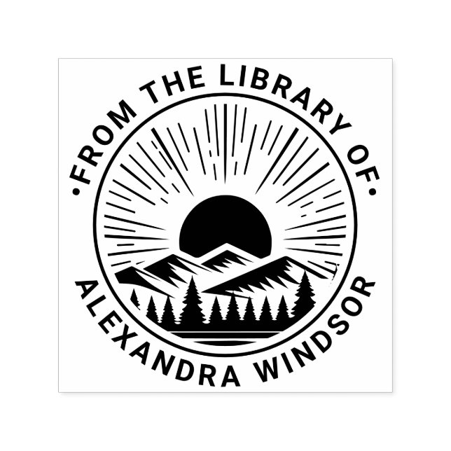 Sello Automático Sunrise Sunset Behind Mountains Biblioteca Nombre  (Diseño)