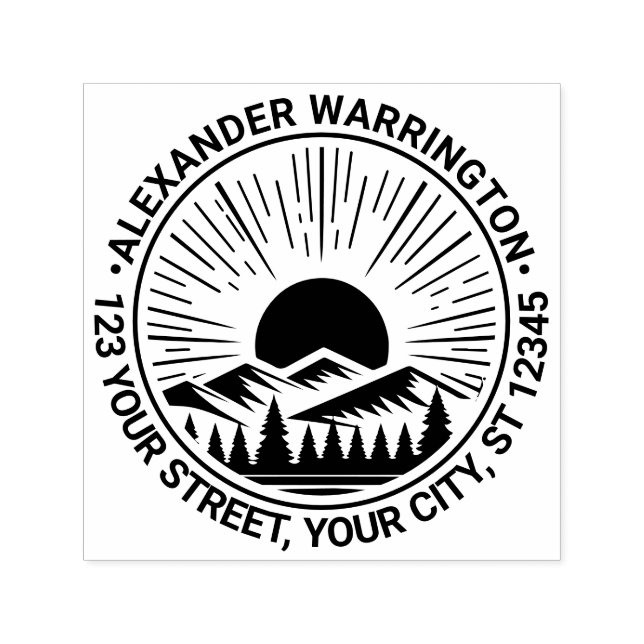 Sello Automático Sunrise Sunset Behind Mountains Nombre Retener dir (Diseño)