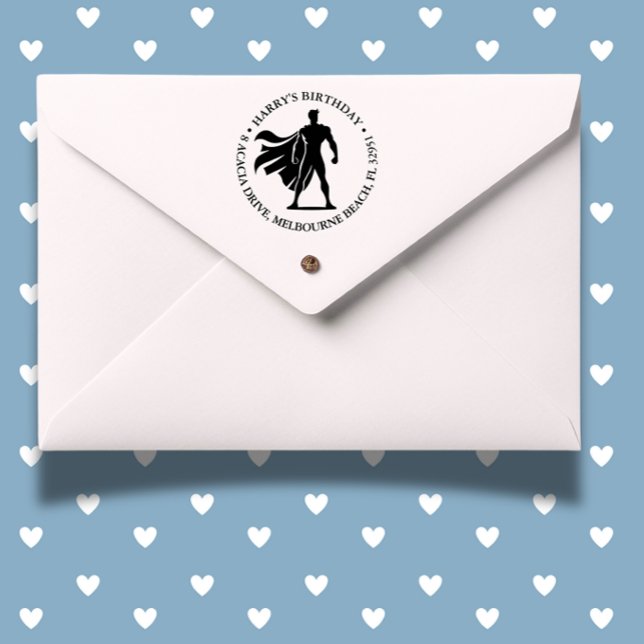 Sello Automático Superhéroe Birthday Bash (Make every party special with our Superhero Party Self-inking Stamp.)