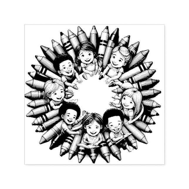 Sello Automático Tampon auto-encreur enfant dans un cercle de crayo (Diseño)