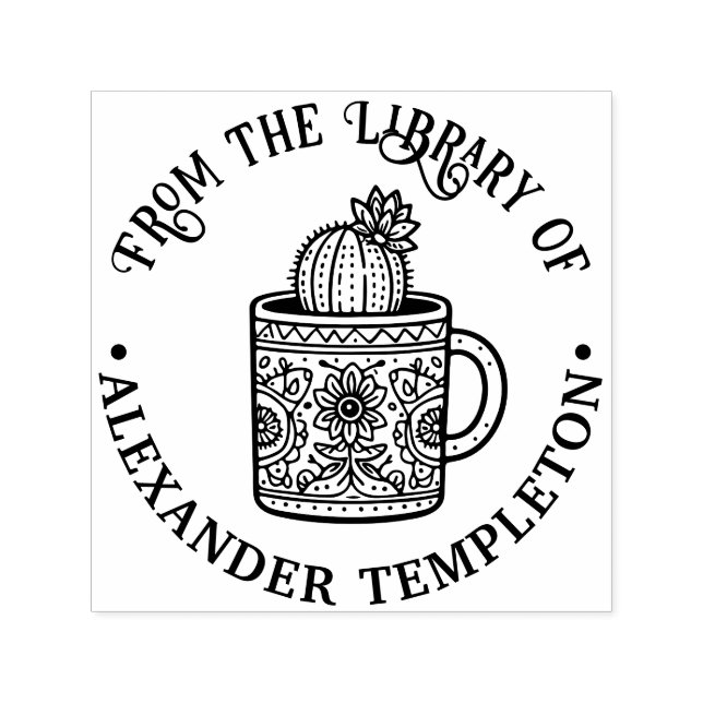 Sello Automático Taza de café de cactus florecido #1P Nombre del li (Diseño)