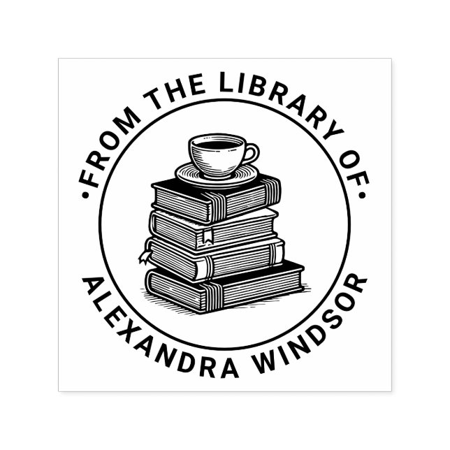 Sello Automático Taza de café Taza de té en el nombre del libro de  (Diseño)