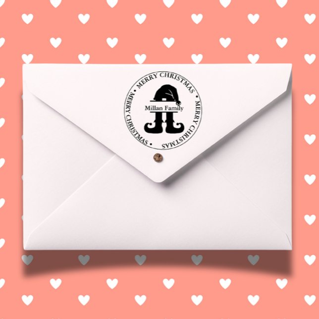 Sello Automático Tema de Elf Navidades Boy (Add festive cheer to your holiday cards with the Elf Christmas Boy theme self-inking stamp.  )