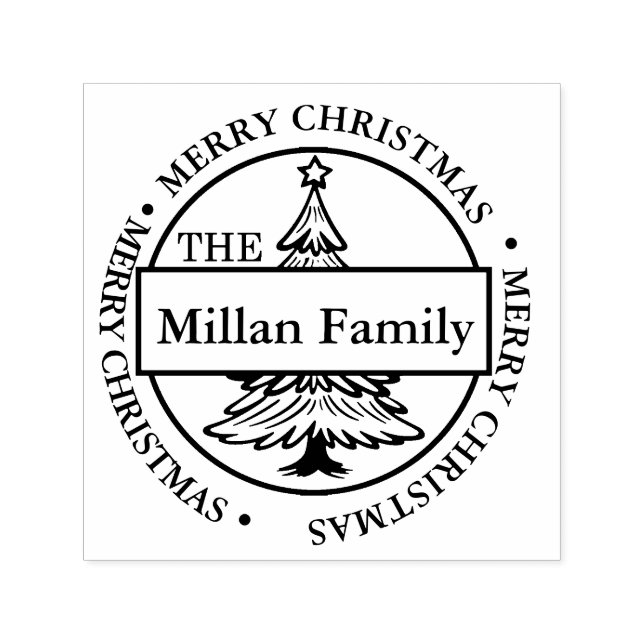 Sello Automático Tema del árbol de navidad de la familia merry (Diseño)