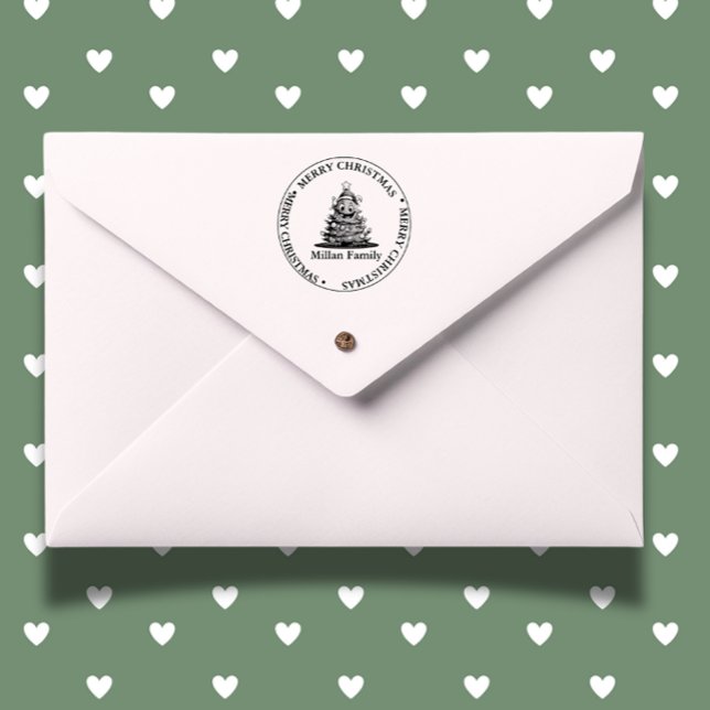Sello Automático Tema del árbol de Navidad familiar (Add laughter to your holiday gifts with a Christmas tree funny self-inking stamp. )