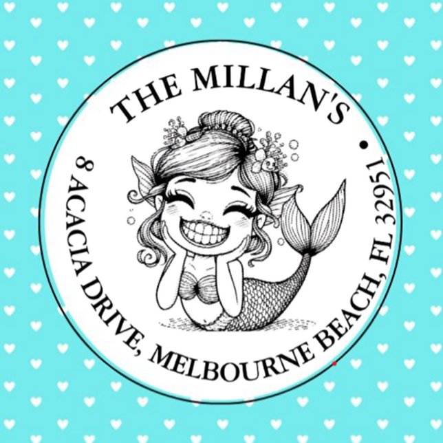 Sello Automático Tema Fiesta de la Piscina de Sirenas Modernas (Add a splash of fun to your party with this self-inking mermaid stamp)