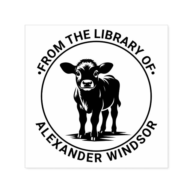 Sello Automático Ternero de vaca bebé lindo de pie Nombre del libro (Diseño)