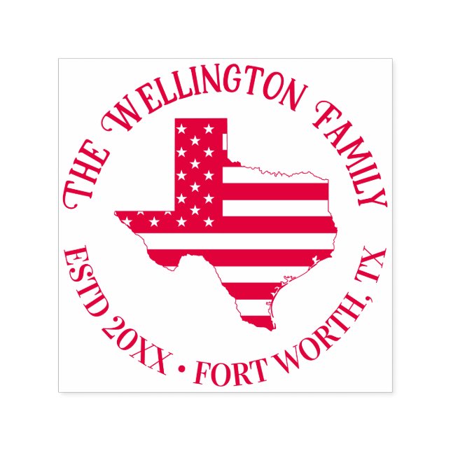Sello Automático Texas State Map Stars Strips Family Name Date Loc (Diseño)