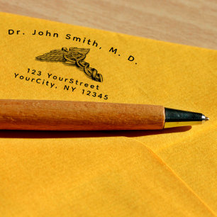Sello Automático Texto curvado del símbolo del Caduceus médico prof