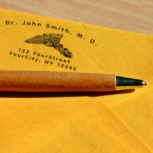 Sello Automático Texto curvado del símbolo del Caduceus médico prof (Subido por el creador)