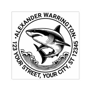 Sello Automático Tiburón Blanco Grande Sobre Olas #2 Nombre Direcci