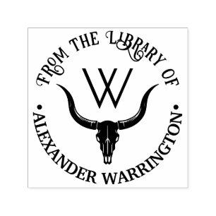 Sello Automático Toros de cuernos largos Cráneo de vaca Biblioteca 