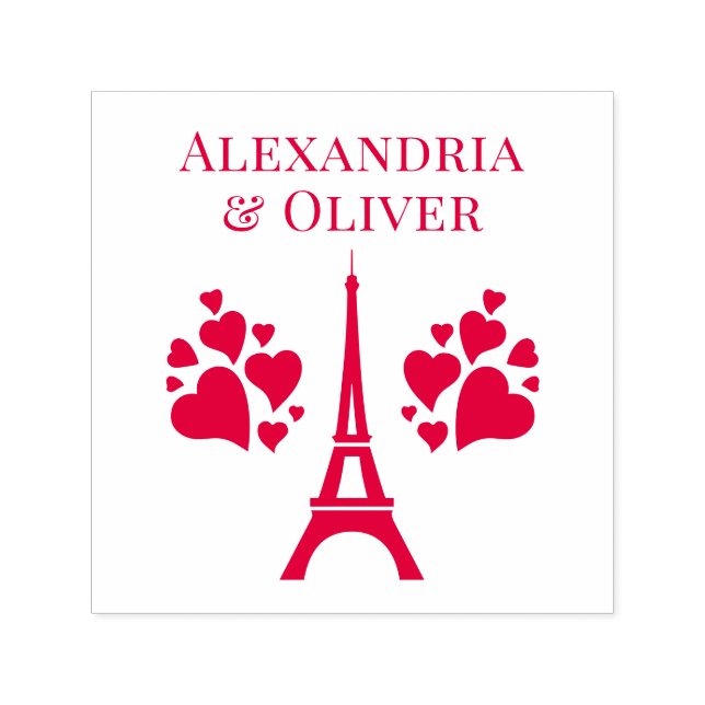 Sello Automático Torre Eiffel Corazones Nombre o Pareja (Diseño)