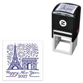 Sello Automático Torre Eiffel de París Fuegos Artificiales Año Nuev