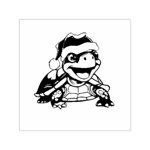Sello Automático Tortuga de Navidades con sombrero de Santa