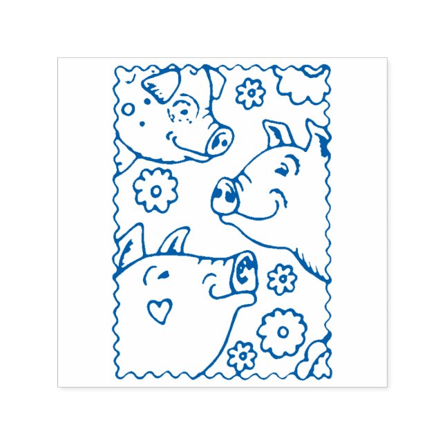 SELLO AUTOMÁTICO TRES CERDOS SONRIENTES, FAMILIA AGRÍCOLA, FELIZ BA (Diseño)