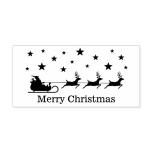 Sello Automático Trineo de Santa con estrellas y texto personalizad