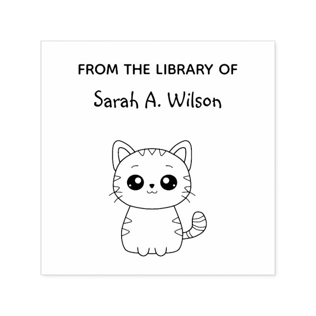 Sello Automático Un gato kawaii de la biblioteca con nombre persona (Diseño)