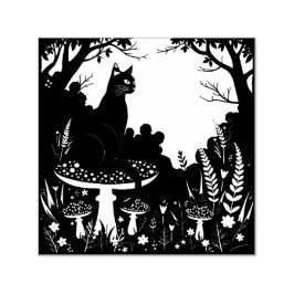Sello Automático Un gato negro familiar y toadstools Halloween 4