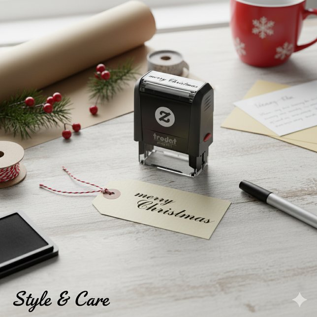 Sello Automático Unique Stylish Merry Christmas Script (Unique Stylish Merry Christmas Script Self-inking Stamp)
