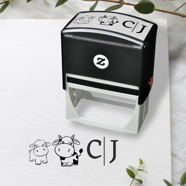 Sello Automático Vamos A Decir Que Moo Cow Tema Boda (We Will Say I Moo Cow Wedding Self-inking Stamps from Ricaso. Cute Whimsical cow couple monograms)