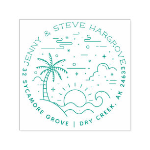 Sello Automático Verano Sunset Beach Married Pareja Dirección de Re