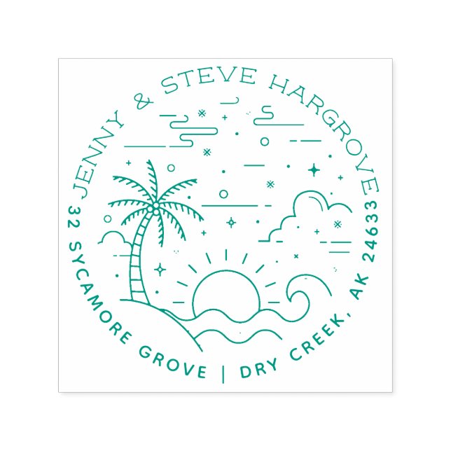 Sello Automático Verano Sunset Beach Married Pareja Dirección de Re (Diseño)