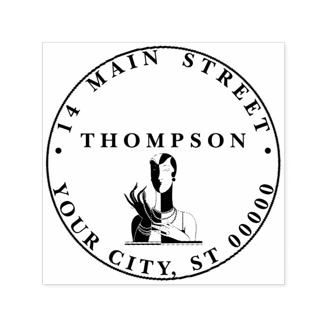 Sello Automático Vieja Dama Art Decó con Perlas Dirección Negra (Diseño)