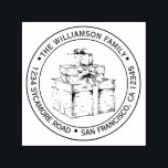 Sello Automático Vintage Christmas Gift Image Round Return Address<br><div class="desc">Navidades familia vuelta dirección sellado por sí mismo con su nombre y dirección en tipografía verde y elegante con una imagen de regalo de Navidad pintada a mano dibujada a mano. Simplemente agrega tu nombre y dirección. Diseñado exclusivamente para usted por Happy Dolphin Studio. Si necesita ayuda o productos coincidentes,...</div>