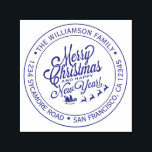 Sello Automático Vintage Christmas New Year Round Address<br><div class="desc">Navidades familia vuelta dirección sellado por sí mismo con tu nombre y dirección en una tipografía violeta azul y elegante con una bonito pintada a mano Feliz Navidad y una imagen de Feliz Año Nuevo. Simplemente agrega tu nombre y dirección. Diseñado exclusivamente para usted por Happy Dolphin Studio. Si necesita...</div>