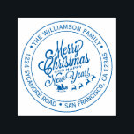 Sello Automático Vintage Christmas New Year Round Address<br><div class="desc">Navidades familia vuelta dirección sellado por sí mismo con tu nombre y dirección en tipografía azul y elegante con una bonito pintada a mano Feliz Navidad y una imagen de Feliz Año Nuevo. Simplemente agrega tu nombre y dirección. Diseñado exclusivamente para usted por Happy Dolphin Studio. Si necesita ayuda o...</div>