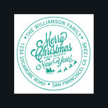Sello Automático Vintage Christmas New Year Round Address<br><div class="desc">Navidades familia vuelta dirección sellado por sí mismo con tu nombre y dirección en una tipografía verde y elegante con una bonito pintada a mano Feliz Navidad y una imagen de Feliz Año Nuevo. Simplemente agrega tu nombre y dirección. Diseñado exclusivamente para usted por Happy Dolphin Studio. Si necesita ayuda...</div>