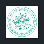 Sello Automático Vintage Christmas New Year Round Address<br><div class="desc">Navidades familia vuelta dirección sellado por sí mismo con tu nombre y dirección en una tipografía verde y elegante con una bonito pintada a mano Feliz Navidad y una imagen de Feliz Año Nuevo. Simplemente agrega tu nombre y dirección. Diseñado exclusivamente para usted por Happy Dolphin Studio. Si necesita ayuda...</div>